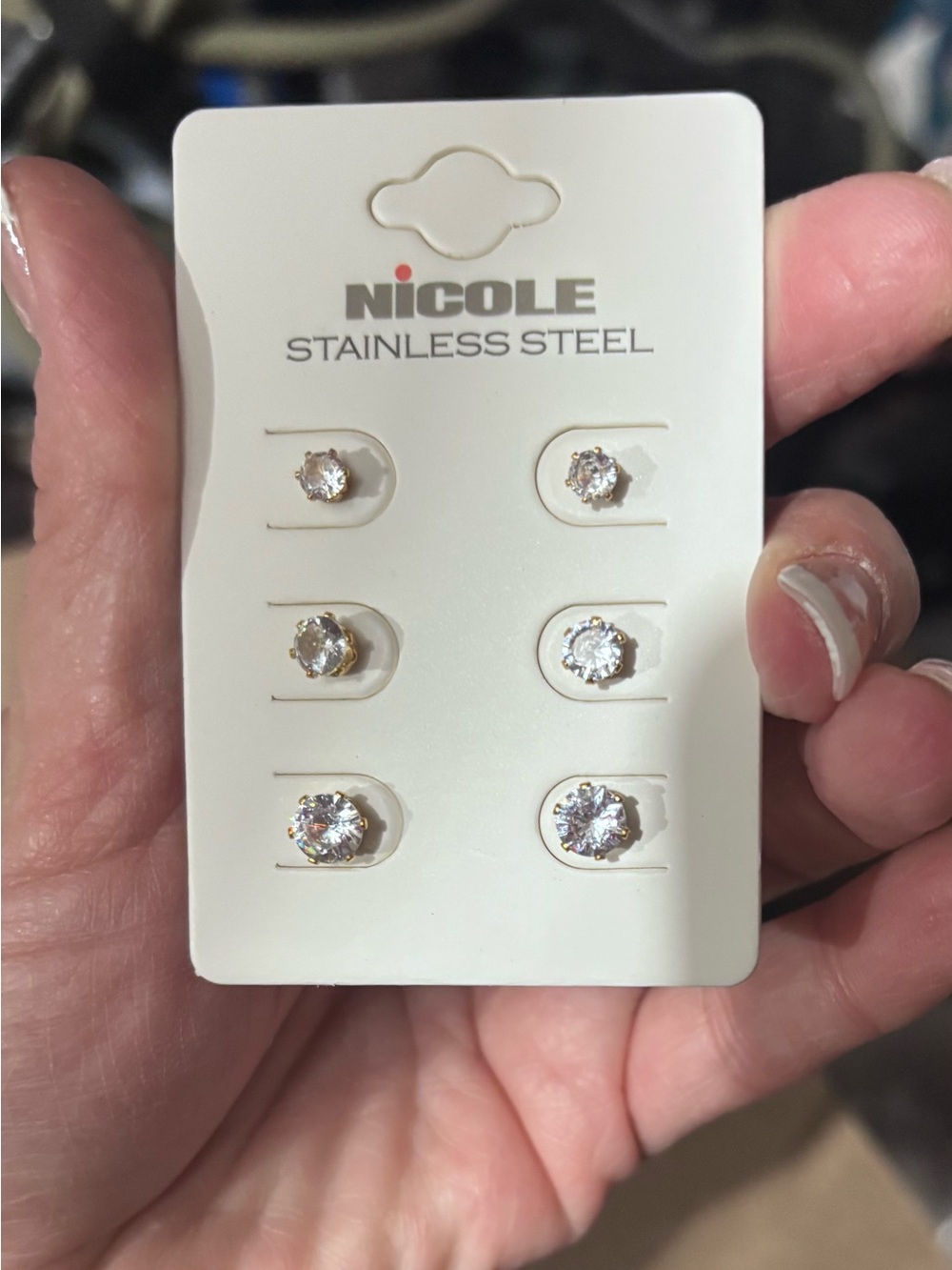 Nicole Stainless Steel Cubic Zirconia Stud Earring Set - White/Silver